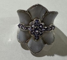 Vintage Large Sterling Silver Flower Ring w/ Purple Stones  Blue Agate Size 8