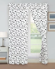 4-Piece Kids/Teens Panda Love Window Curtain Set - Soft Microfiber Black Whit...