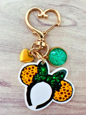 Leopard Minnie Green Glitter Heart Swivel Key Chain Backpack Tag Purse Charm RTS