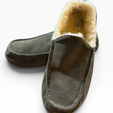 UGG Ascot Mens Suede Moccasin Slippers Grey Shearling Lined Size Worn Off 11