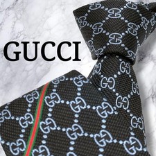 Excellent Condition GUCCI Narrow Tie GG Shelley Line Jacquard Embroidery Glos