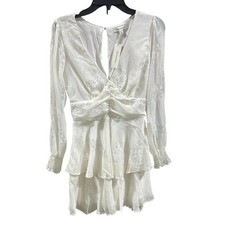 New Francesca's Womens Small Cream Ivory Long Sleeve Lacy Deep V Event Dress