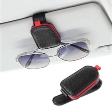 Magnetic Leather Sunglass Holder for Car Sun Visor, Black-Red Clip for Glasses a