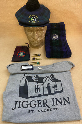 LOT Old Course St. Andrews Golf Towel/Divot Tools/Jigger Inn T-Shirt/Kangol Hat