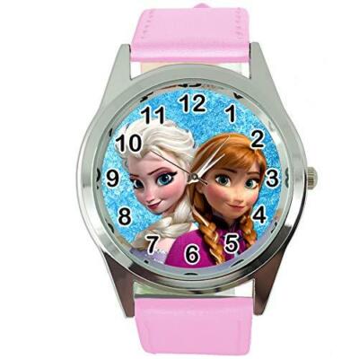Quarzuhr mit Echtlederband rosa rund für Schneefans