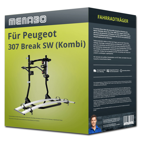 Menabo FahrradträGer Cobra Schwarz/Silber FüR Peugeot 307 Break SW 3E - 2 RäDer-image