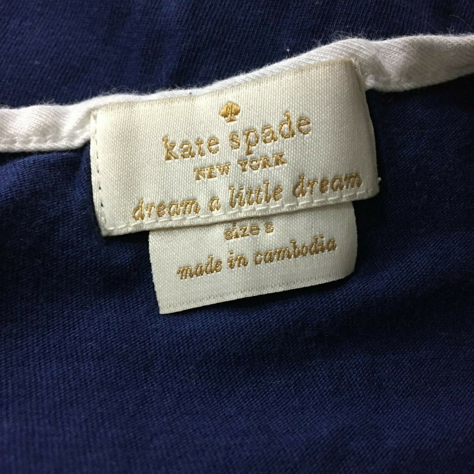 KATE SPADE Womens sz Small Dark Blue White Trim Ruffle Hem Bow Collar