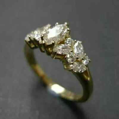 2Ct Marquise Cut Real Moissanite Engagement Ring 14k Yellow Gold Plated.