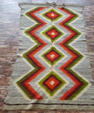 Vintage Handmade Traditional ZigZag Turkish Kilim Floor Rug Carpet 220x132 cm