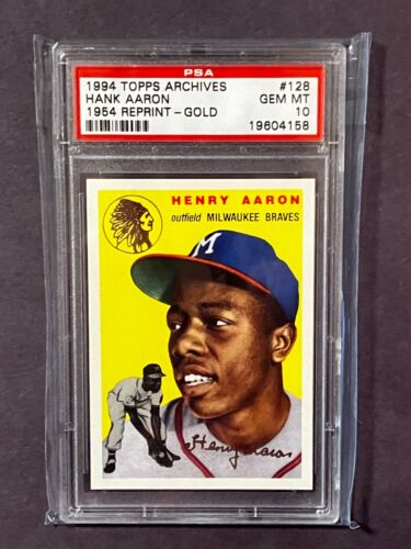 1994 Topps Archives Hank Aaron Gold 1954 Reprint # 128 PSA 10 - Picture 1 of 2