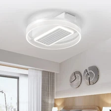 Ceiling Fan Light 20'' White LED Flush Mount Bladeless with Remote Control Kit