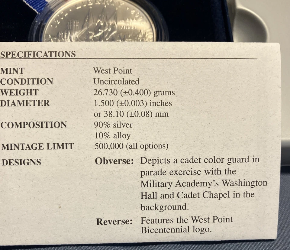 2002 U.S. Military Academy Bicentennial Commemorative Uncirculated Silver 1 USD - Image 3 of 4