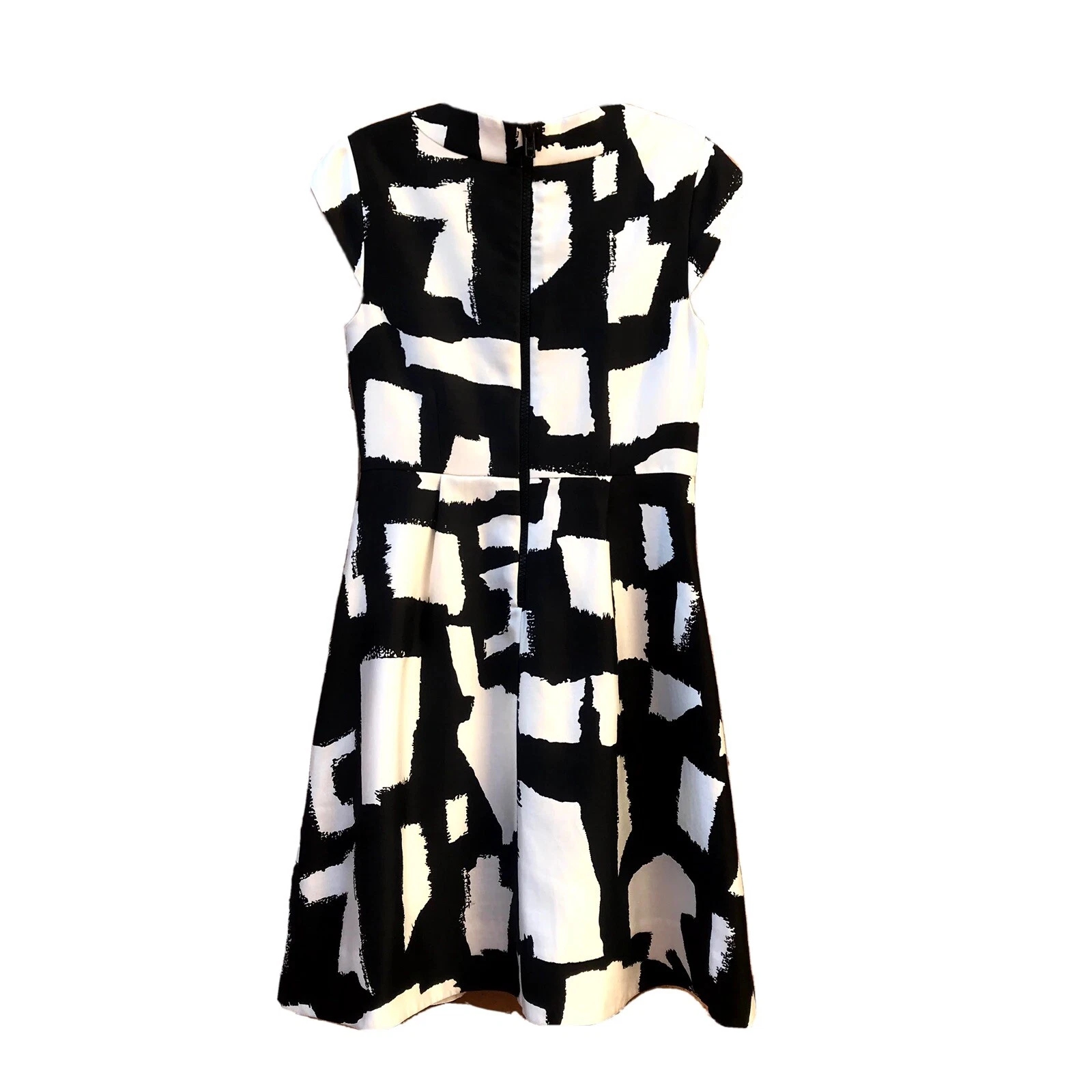 Abito di seta Kate Spade look per fodera argento bianco nero vestibilità e pieghe svasate taglia 4