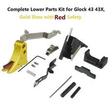 Complete Low Parts Kit LPK for Glock43, Gold Shoe With Red Safety