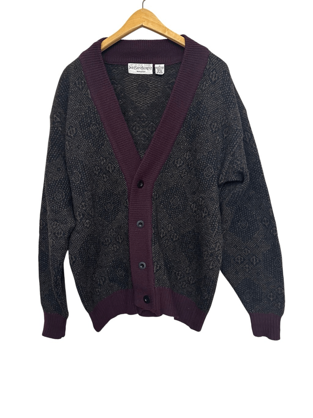 Cardigan maglione uomo vintage Yves Saint Laurent YSL morbido 100% lana grigio taglia