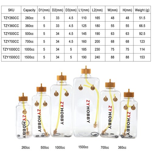 2 Piece 360ML Fuel Tank Golden Material Cap For Gas RC Airplane/RC Model - Picture 17 of 17