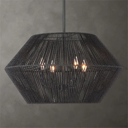 Uttermost Suva 4-Light Transitional Steel & Rattan Pendant in Matte Black - Picture 2 of 8