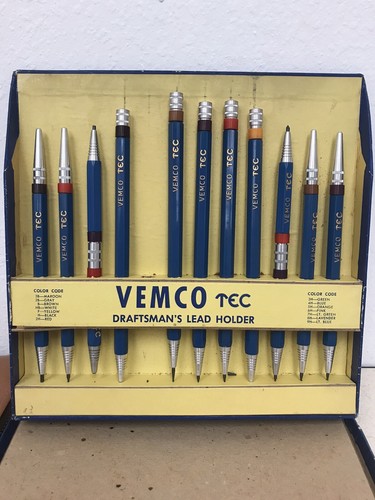 Vintage Vemco Drafting Mechanic Pencils Lead Holders Erasers & Slide Rulers lot - Picture 3 of 12