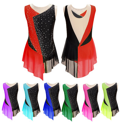 US Kids Girls Bodysuit Ballet Dancewear Figure Skating Leotard Performance Dress