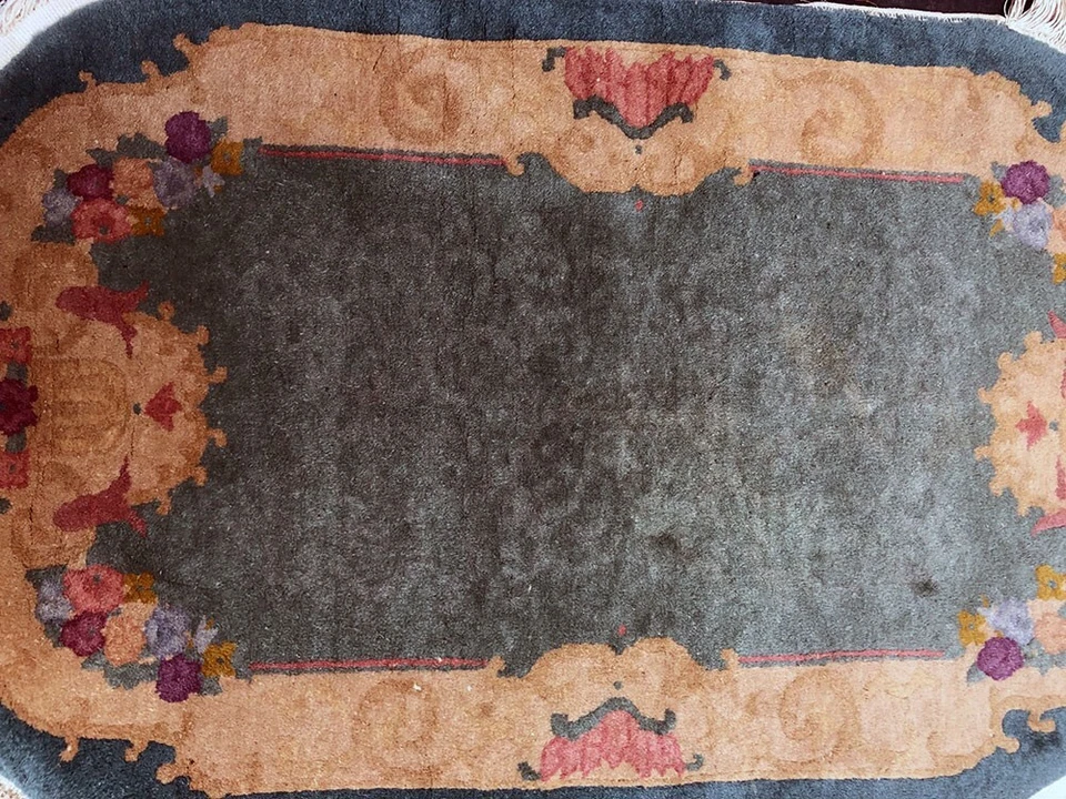 Alfombra china Art Deco ovalada vintage de 3' x 4' Foto 3 de 4