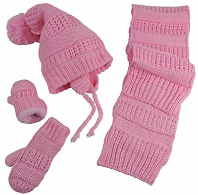 NICE CAPS Little Girls and Infants Solid Cable Knit Hat/Scarf/Mitten Accessory