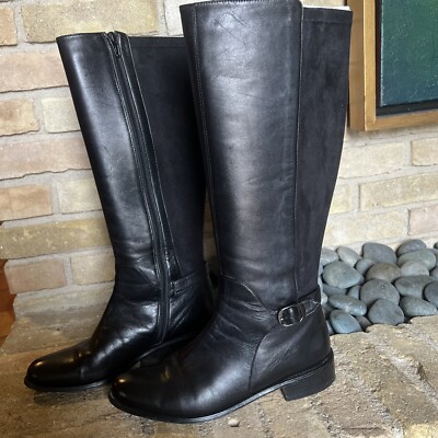 Van Eli for Tootsies Black leather & suede Riding Boots Zip Buckle Sz 8