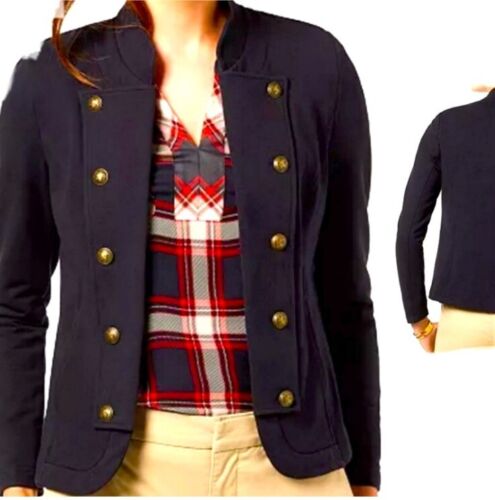 Tommy Hilfiger Captain Navy Military Open Front Blazer Jacket Women’s Size Large - Afbeelding 1 van 8