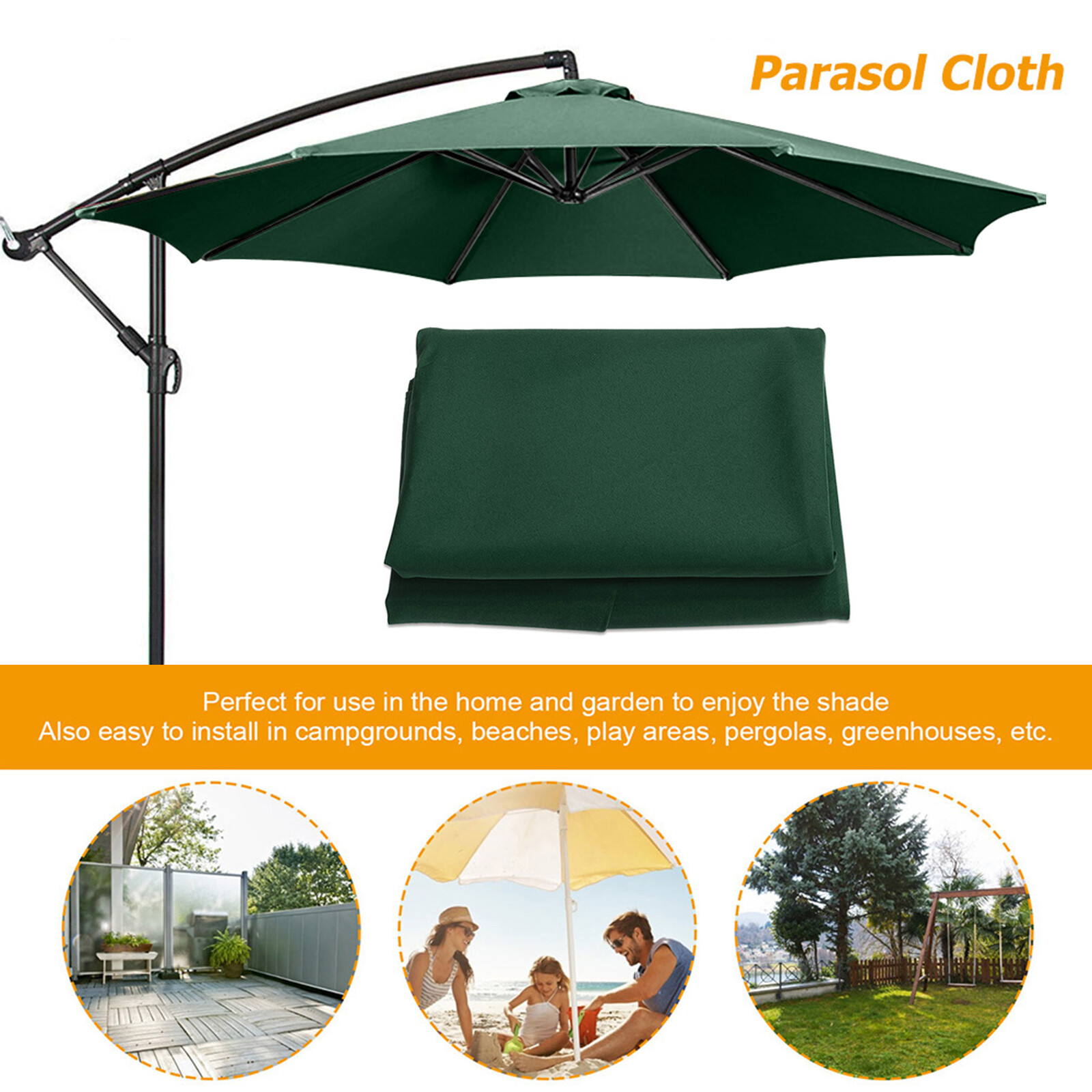 Umbrella Cloth Polyester Replacement Parasol Cover (Dark Green 2.7M