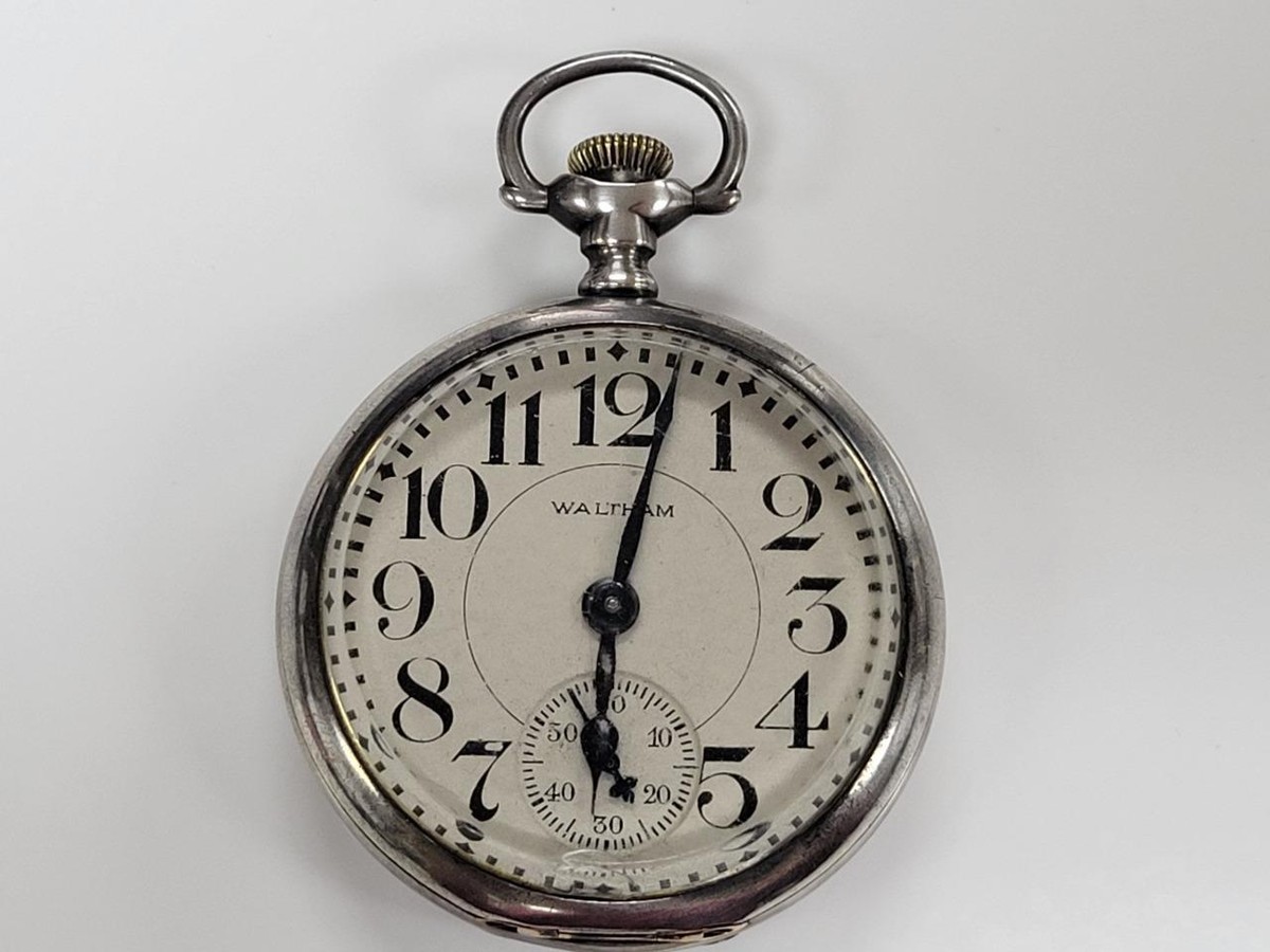 Antique 1908 Waltham Pocket Watch Sterling Silver Case Size 16s