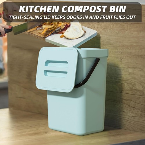 12L/3.2Gal Blue Polypropylene Compost Bin with Lid for Kitchen Under