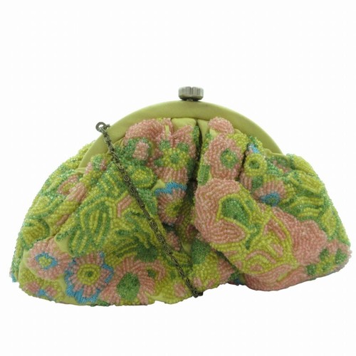 Moyna Shoulder Bag Pouch Beads Chain All Over Pattern Yellow Pink Green