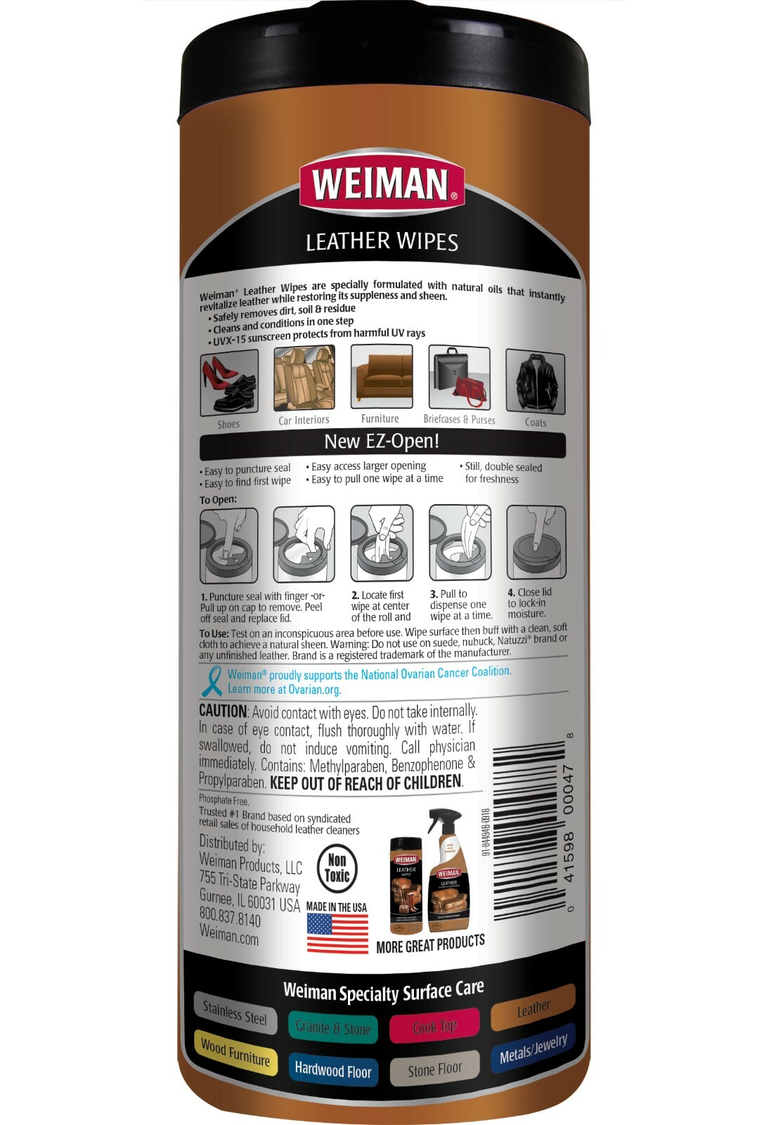 3 X WEIMAN LEATHER CLEANER & CONDITIONER WIPES FOR CAR, FURNITURE