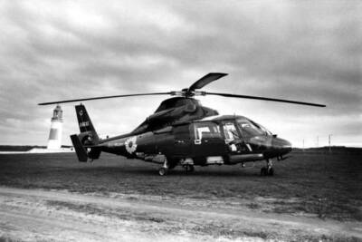 An Aerospatiale Dauphin II helicopter pictured near Souter Li- 1985 Old Photo