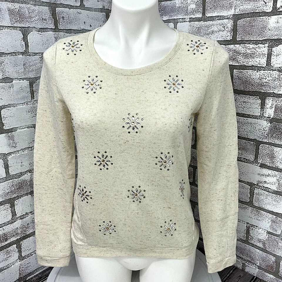 Eyeshadow Sweatshirt Women Small Rhinestone Exposed Zipper Work Office Snowflake - Image 2 of 4