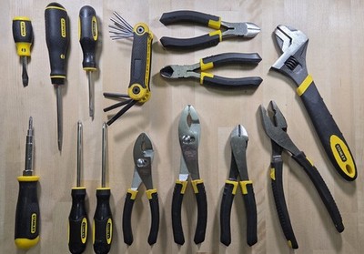 Vintage Stanley 14 Pc Hand Tool Lot Screwdrivers Pliers Adj Wrench Hex Keys USA