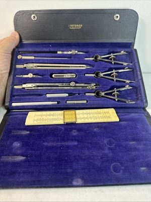 Vintage Dietzgen  Designo drafting instrument set With Dietzgen Slide Rule.
