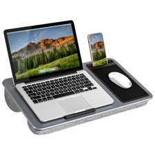 LAPGEAR Lap Desk with Mouse Pad Phone Holder, Silver for 15.6-inch Laptops