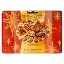 Kirkland European Cookies Belgian Chocolate 49.4 oz Tin – Holiday Gift Box