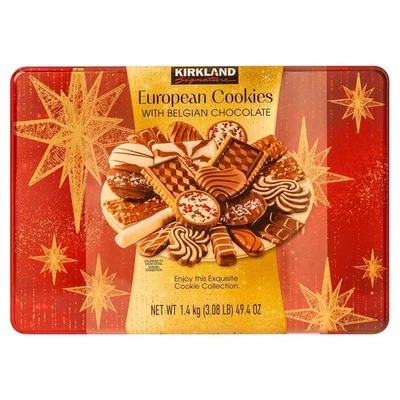 Kirkland European Cookies Belgian Chocolate 49.4 oz Tin – Holiday Gift Box