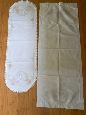 Vintage Embroidered Table Runner Set of 2 Horse Butterfly Floral Herrschners