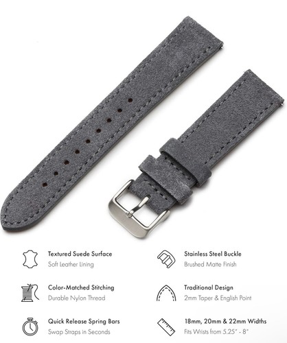 Benchmark Suede Watch Strap – Quick Release Watch Band – 20mm