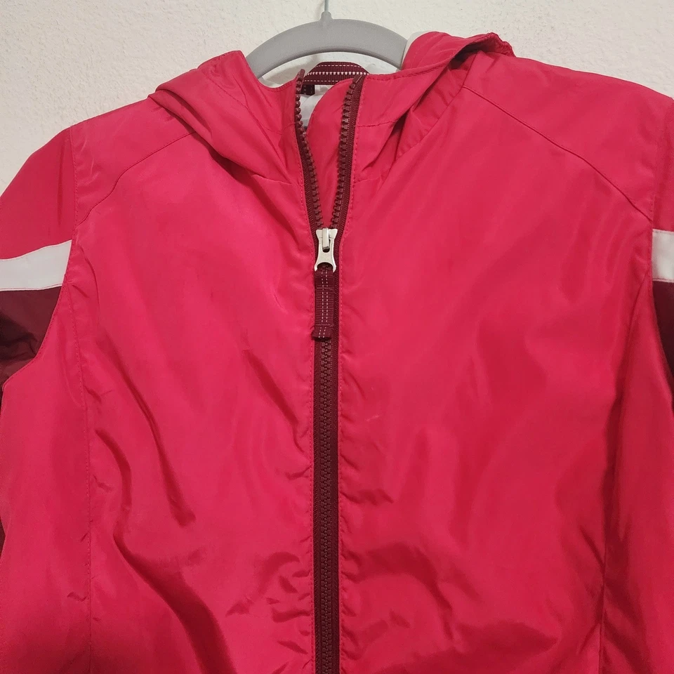 Lands' End Girls' Red pink Hooded Winter Jacket Size M (10-12) Colorful Pockets - Image 3 of 4