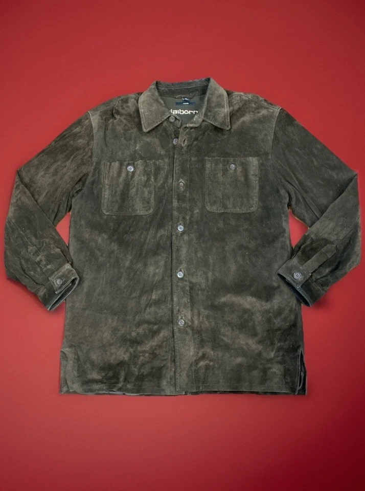 De Colección Claiborne Gamuza Chamarra Para Hombres M Marrón Cuero Camisa Chaqueta Abotonada Foto 2 de 4