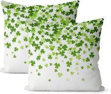 St Patricks Day Pillow Covers 18x18 Inch Set of 2, Lucky Green Shamrock Throw Pi