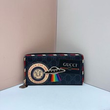Gucci UFO Snake Planet Patch Black GG Supreme Zip Around Long Wallet AUTH
