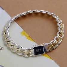 Fine 925 Sterling Silver Noble Nice Chain Solid Bracelet for Women Men Charms...