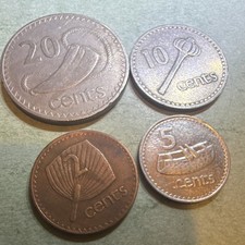 Fiji Coin lot 2 cent 1969; 5 cent 1992; 10 cent 1969; 20 cents 1969 