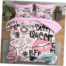 Comforter Set Size, Makeup Pink 7 Pcs Bedding for Kids and Adults, Queen Queen