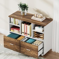 2-Der Wood File Cabinet, Mobile Lateral Filing Cabinet for