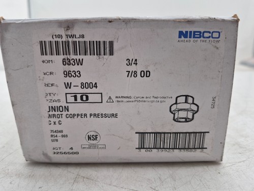 NIBCO Wrot Copper Pressure CxC, 3/4   7/8 OD, P/N 1WLJ8 (10 Per Box)